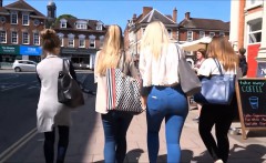 Bootylicious babes in skintight jeans are stalked down a su