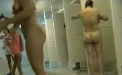group naked females caught in public shower room