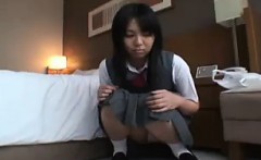 Delightful Japanese schoolgirl in white panties flashes her