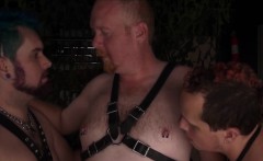 Barebacked chubby threeway cub takes cock ATM