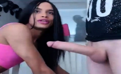 Sexy Fit Tranny Face to Face on White Cock