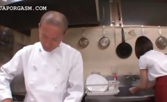 Asian Waitress Gets Tits Grabbed By Her Boss At Work