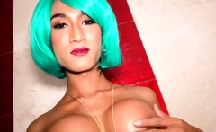 Green Haired Sexy Thai Shemale Slut Creamy Gets Barebacked