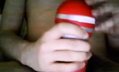 Bi 18 yr old stroking his virgin cock with my new Tenga cup.