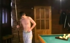 Russian Soldiers Play Pool In Nude