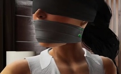 Videogame women wrap gagged and blindfolded