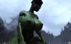 Two futanari orc sisters fuck each other with their big