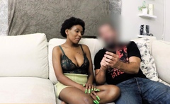 Big Tits Ebony Gives Booty To White Producer
